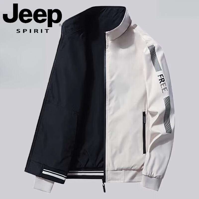 JEEP SPIRIT Men's 2026 Spring Reversible Stand Collar Windproof Jacket