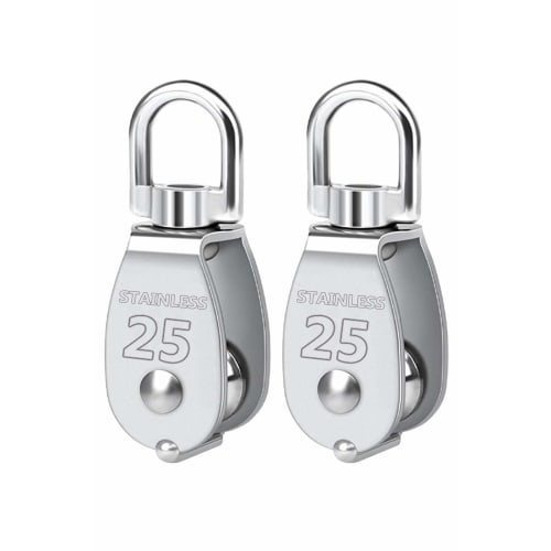 Shu-san Tech M25 Stainless Steel Pulley, SUS304, for Cargo Transport, Climbing, Swivel Type, 150kg Load Capacity, Set of 2