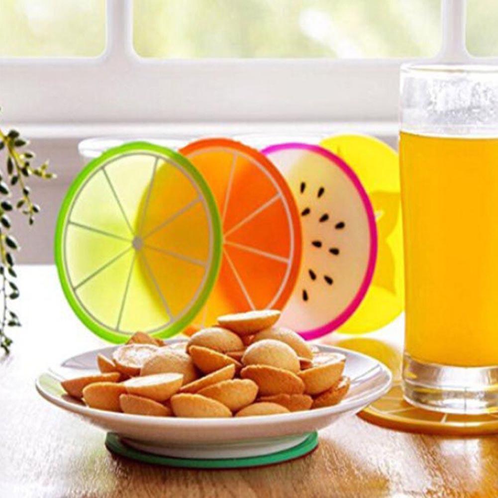 6pcs Fruit Coaster Colorful Cup Silicone Drinks Holder Mat Tableware Placemat