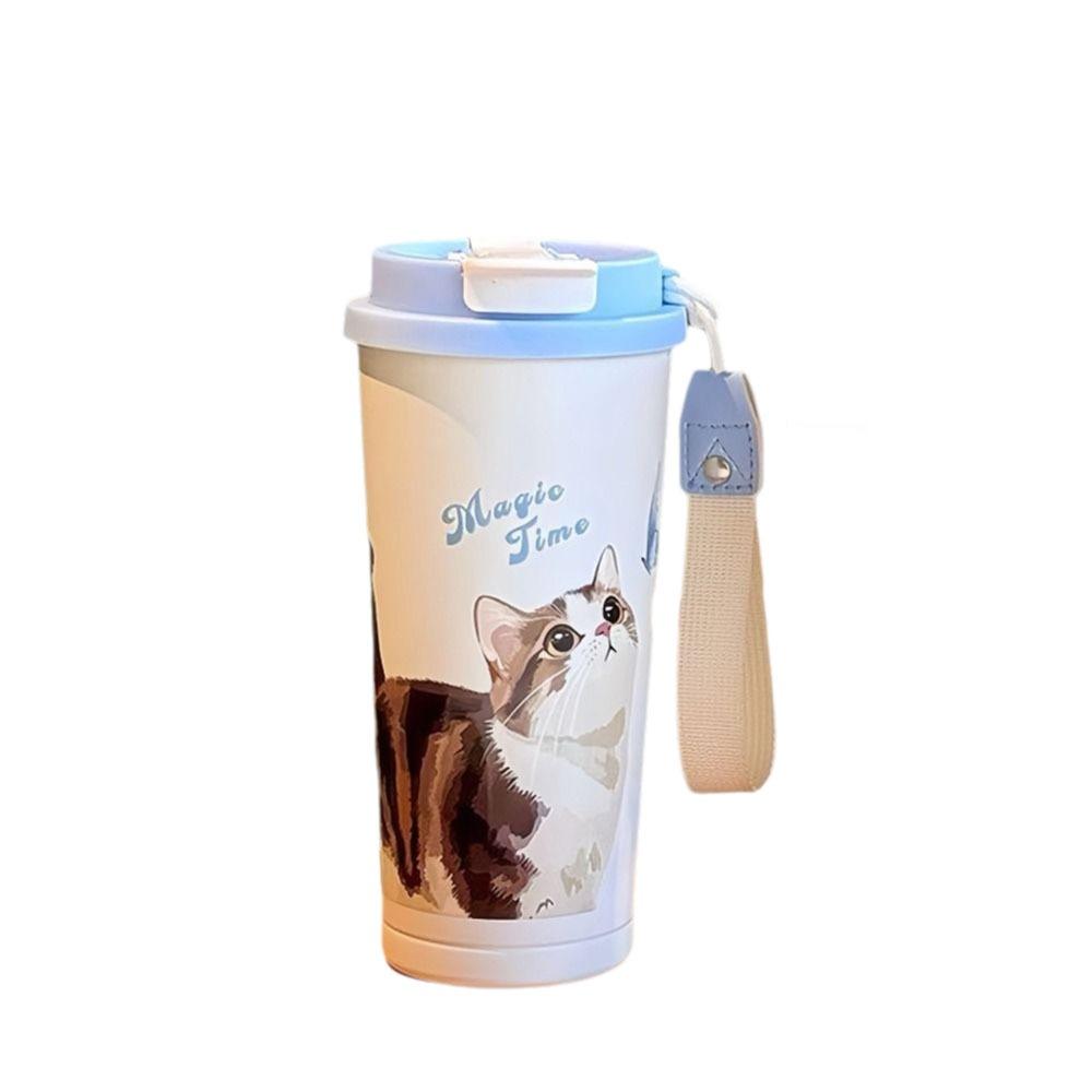 

Portable 520ml Vacuum Cup Insulation Or Cooling Large Capacity Insulated Cup Cute Cat Thermal Water Bottle for Office Workers 50ml синій