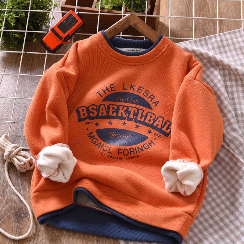 

Осенне-зимние толстовки для мальчиков из бархата, детские утепленные толстовки с капюшоном, детский утепленный спортивный костюм, повседневный топ для подростков 160cm оранжевый