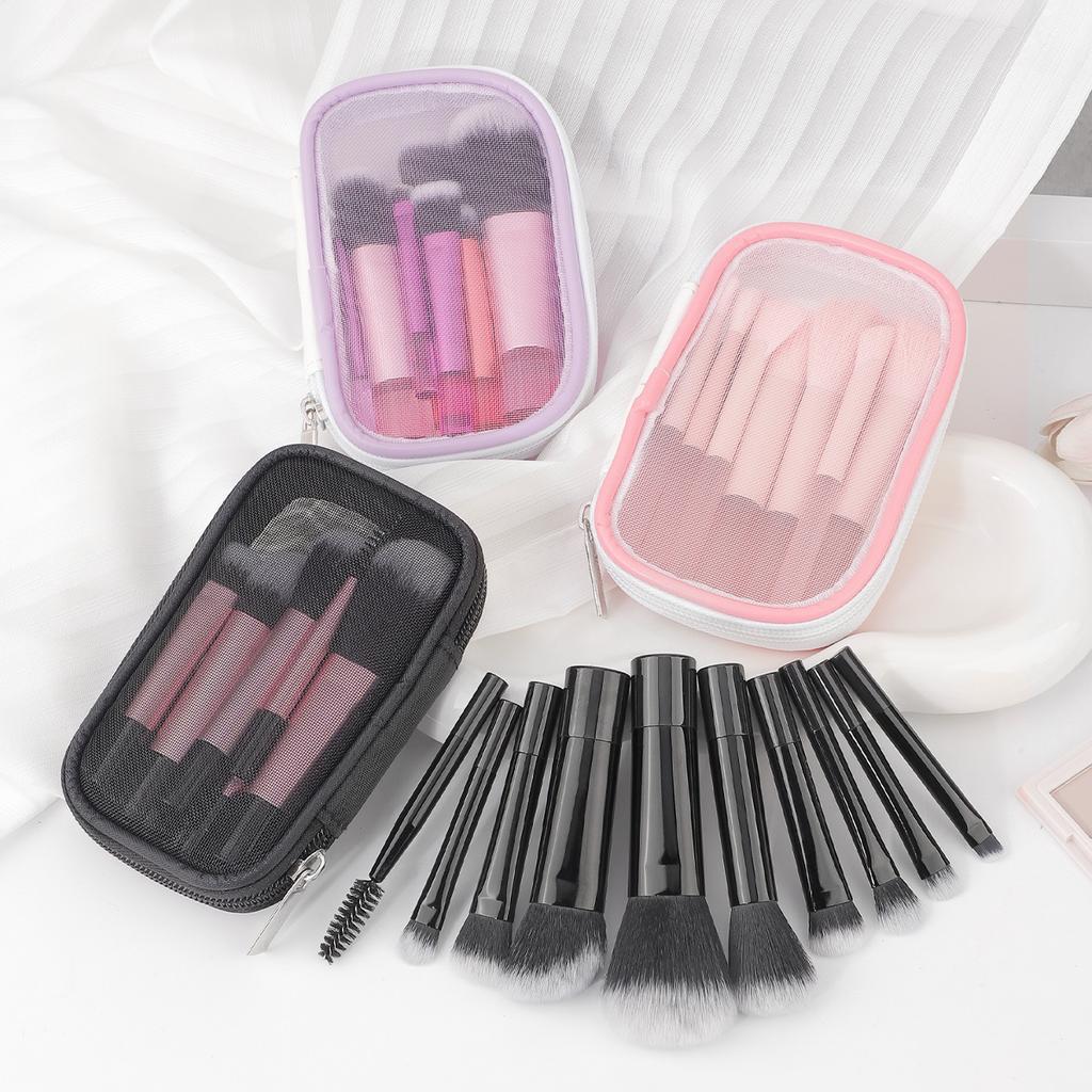 Amazon Convenient 10 RT Makeup Brush Set with Mesh Bag Eyeshadow Brush Loose Powder Brush Beginner Tools