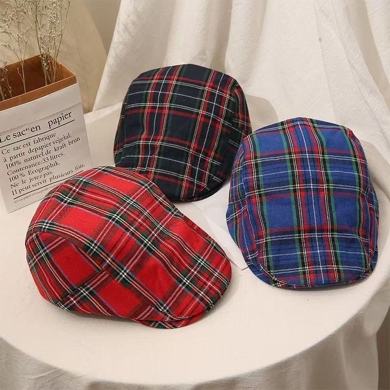 Beret men's and women's spring and autumn fashion plaid cap women's British literary forward hat outdoor sun protection hat