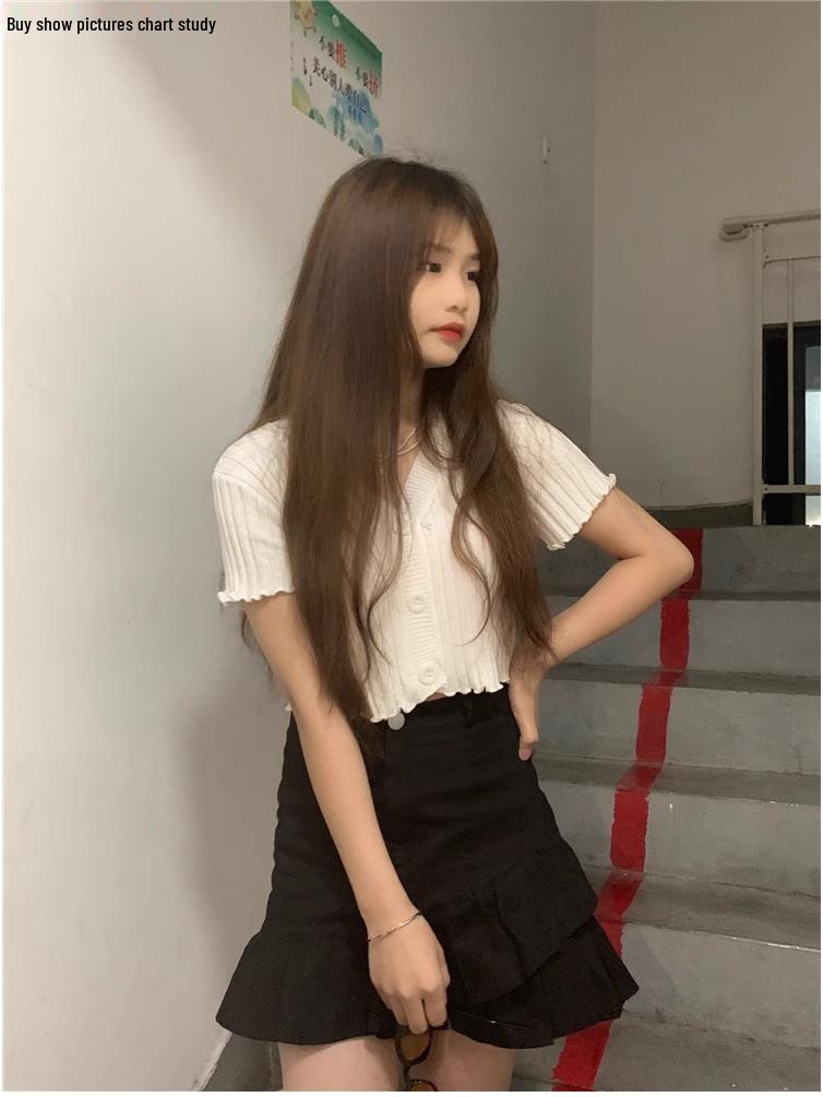 2024 Autumn High-Waist Irregular Ruffle White Denim Midi Skirt - Slimming A-Line, Anti-Exposure Design for Women