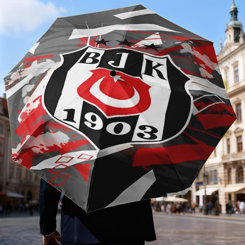 Be?ikta? Istanbul Football Club Emblem Umbrella Folding Umbrella, Automatic Umbrella 8-Frame for Travel, Camping Use Gift for Halloween Christmas