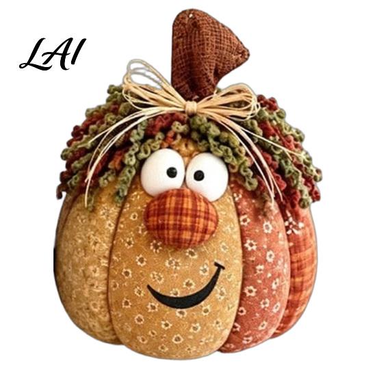 Pastoral Style Seasonal Home Accents Whimsical Patchwork Pumpkin Pumpkin Table Decor Cute Smiling Face Handcrafted Gift for Thanksgiving Day
