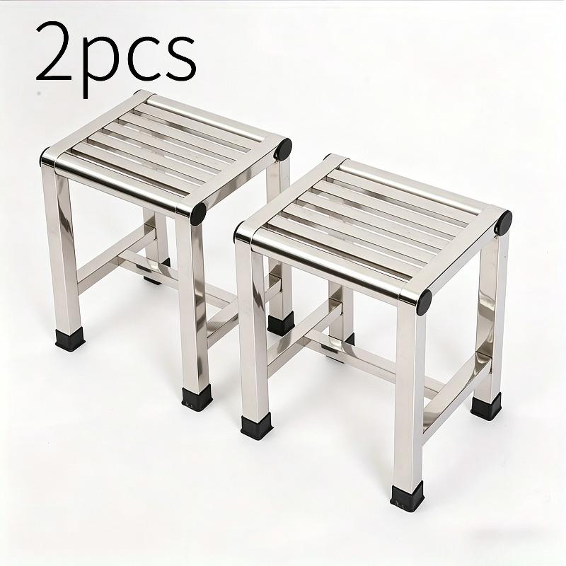 2 Stück Multifunktionaler Edelstahlhocker, Dickes Stabiles Design für Wohnzimmer, Badezimmer, Esszimmer und Outdoor-Camping