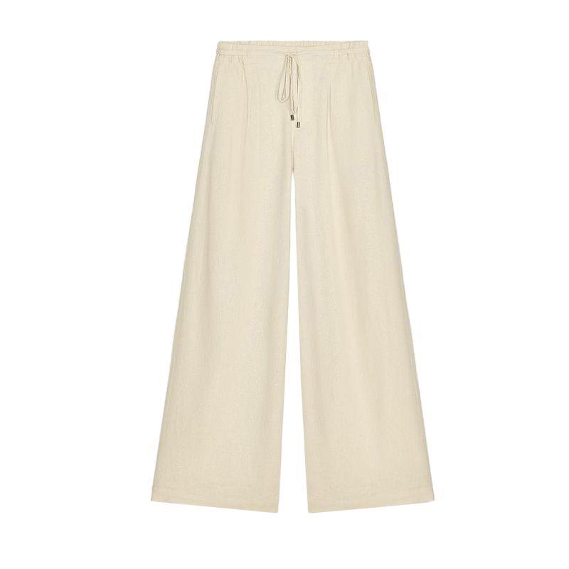 Summer New Product Women's Clothes Pleated Decorative Linen Blend Plaid High Waist Wide Leg Casual Trousers 4745024