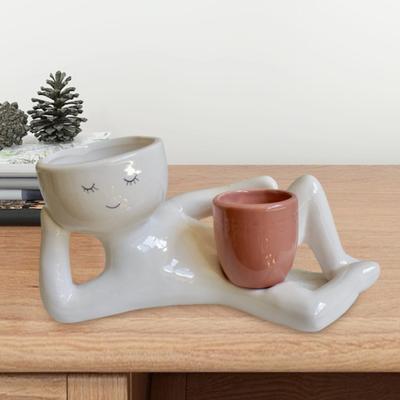Yousheng Lazy Guy Planter Resin Lying Down Figure Flower Pot with Drainage Hole Tabletop Succulent Planter for Succulents Cactus Indoor Garden Decor