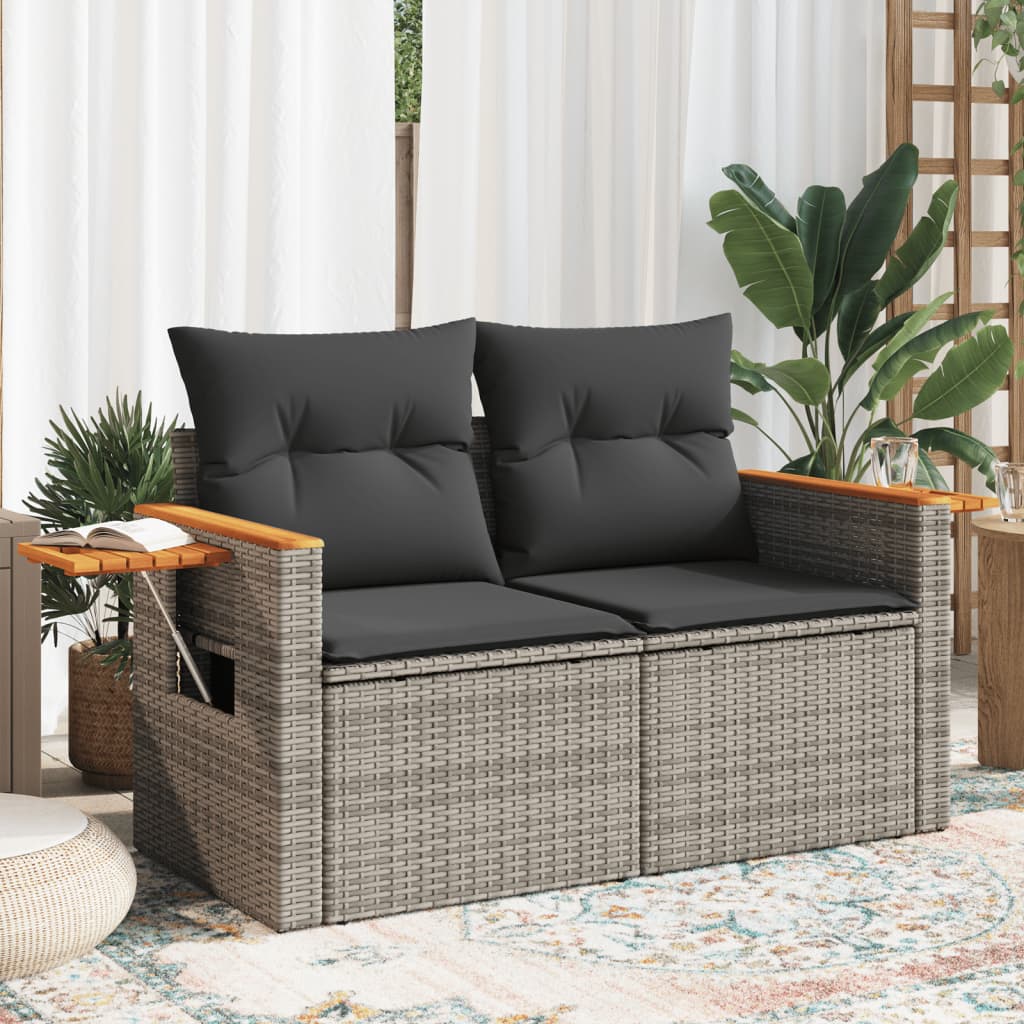 Vidaxl Gartensofa mit Kissen, 2-Sitzer, Grau, Polyrattan