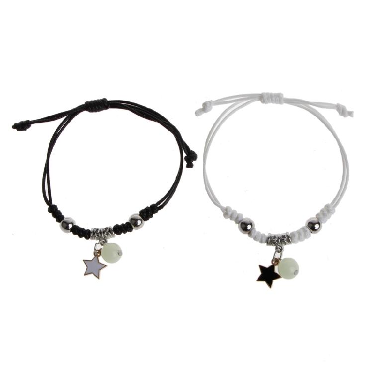 

2 Pcs Luminous Bead Charm Braided Rope Bangles Braided Rope Bracelet Adjustable Friendship Couples Bracelets Jewelry