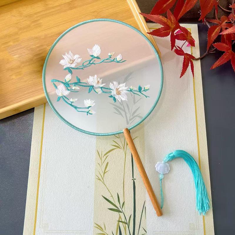 Vintage Doppelseitiger Fächer Blume Stickerei Handfächer Traditionelle Chinesische Kunst Handwerk Hanfu Tanzparty Zubehör Performance Requisiten