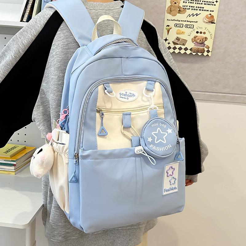 Cute girl contrasting color mini backpack female dopamine star trumpet backpack junior high school bag