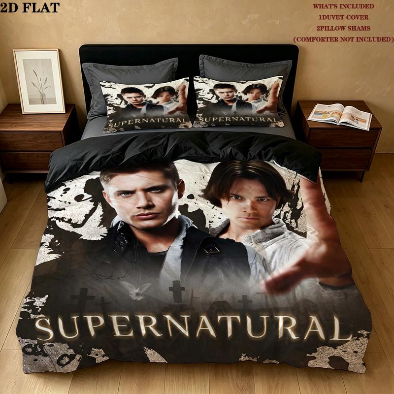 Supernatural Pattern Bedding Quilt Set Quilt Cover Pillowcase Home Birthday Gift(1 * Duvet Cover + 2 * Pillowcase, Without Core)