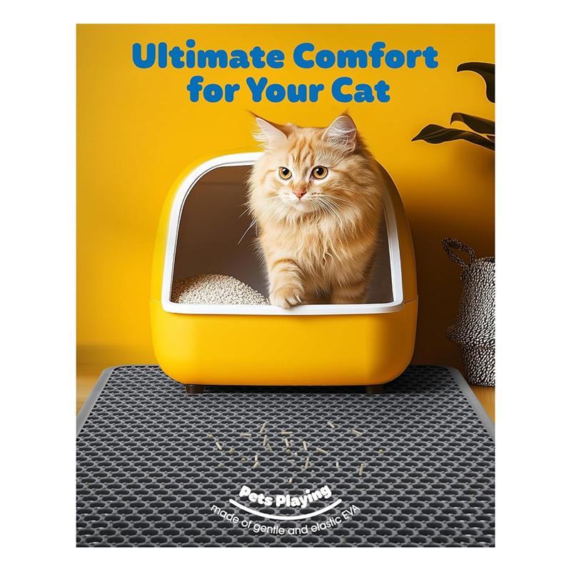 Double Layers Litter Trapping Mat-30" X 22" Large Cat Litter Box Mat-Easy To Clean Litter Mat For Floors