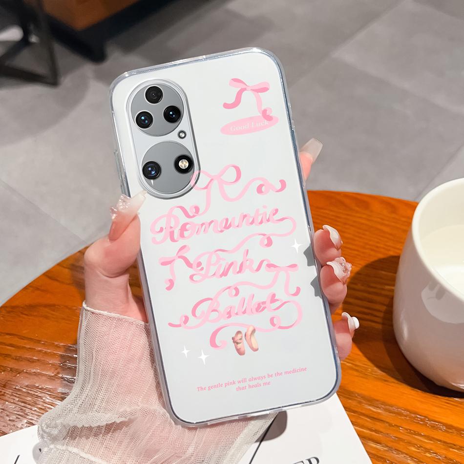 For Huawei P50 Pro P50E Phone Case Lucky Flowers Patterns Transparent Protective Funda For Huawei P 50 Soft TPU Silicone Bumper