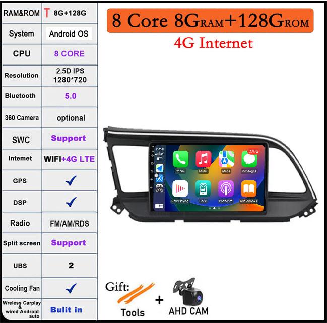 DSP Android 14 For Hyundai Elantra 6 2019 2020 QLED IPS Car Stereo Radio Multimidia Video Player Navigation GPS Carplay