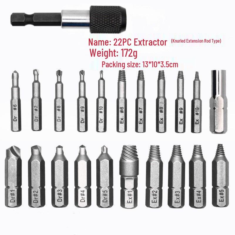22-Piece High-Speed Steel Wire & Screw Extractor Set