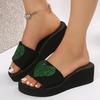 Fashion Heart Sequins Wedge Slippers for Women 2025 Summer Comfortable Non Slip Beach Shoes Woman Plus Size Lightweight Platform Sandals