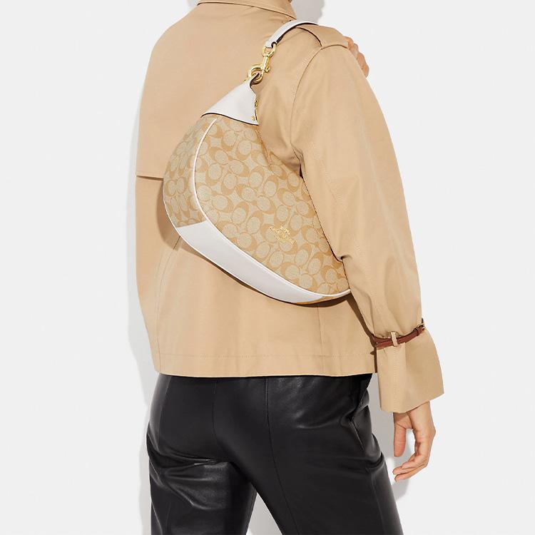 New COACH Hobo Canvas With Leather Shoulder Bag, Handbag, Shoulder Bag Women's Khaki CI791-IMDQC