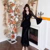 Purple V-neck Lace Dress for Women's Autumn and Winter Tight Figure Long Dress, Socialite Style Sexy Hip Wrap Fishtail Dress