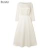 ZANZEA Women Casual Round Neck 3/4 Sleeve Elegant A-Line Dress