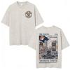 Shibuya Tokio Illustration Doppelseitiger Druck T-Shirt Vintage Gewaschen Japanischer Stil Stadtlandschaft T-Shirt Unisex Baumwolle Lässige T-Shirts