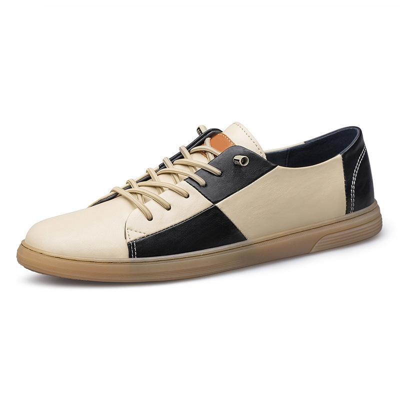 

82165 men s shoes board shoes loafers spring low-top color matching splicing cowhide surface fashionable retro sports shoes casual shoes 44 бежевый