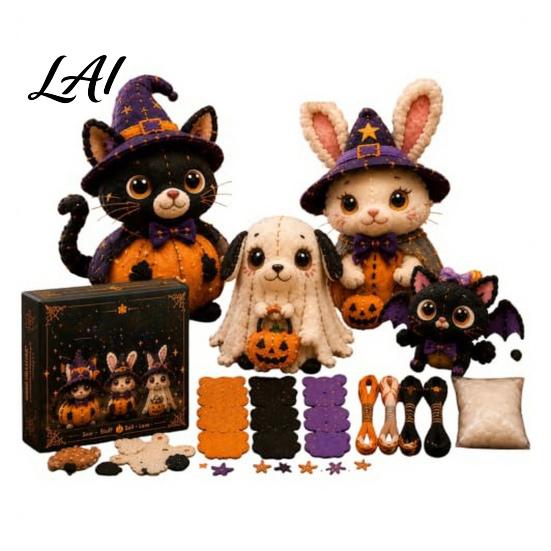 Patchwork Tier-Set Halloween Freunde Set DIY Nähen Machen 4 Zubehörteile Enthalten Entzückende Charaktere Basteln für Anfänger Handgemachtes Geschenk Feiertag