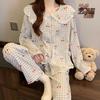 Women's Cartoon Lace Peter Pan Collar Cotton Pajamas - Long Sleeve, Spring/Fall, Winter Style