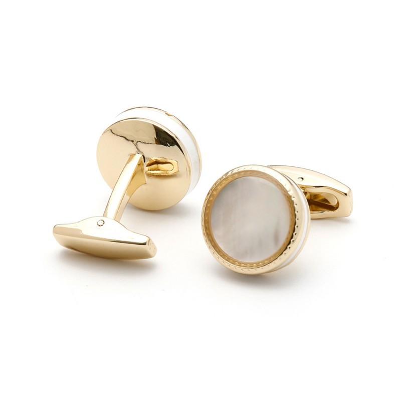 Men s Cufflinks High-quality Light Luxury Shell Inlaid Gold Round Button Jewelry copper