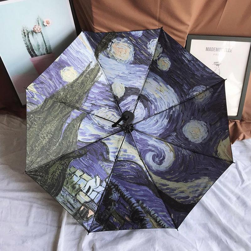 Vikbart vindtätt paraply Van Gogh Oljemålning Paraply Paraply Paraply Kvinna Paraply Solskydd Paraply utomhus