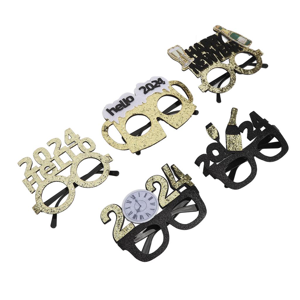 5 ks novoročních fotobudkových rekvizit, třpytivých brýlí, dekorací pro šťastný nový rok, fotodoplňků na párty