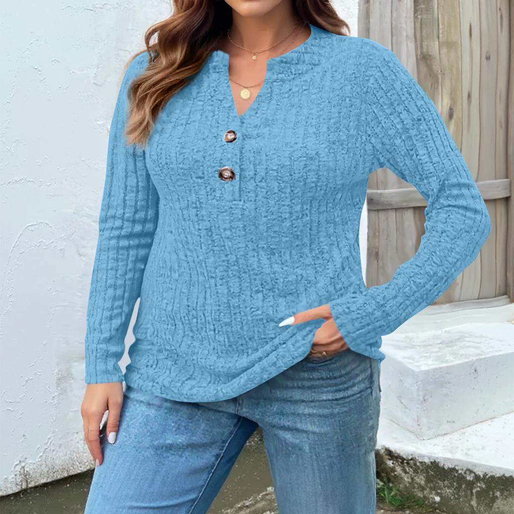 Women's Fashion V Neck Long Sleeve Ribbed Elegant Commuting And Casual Top
