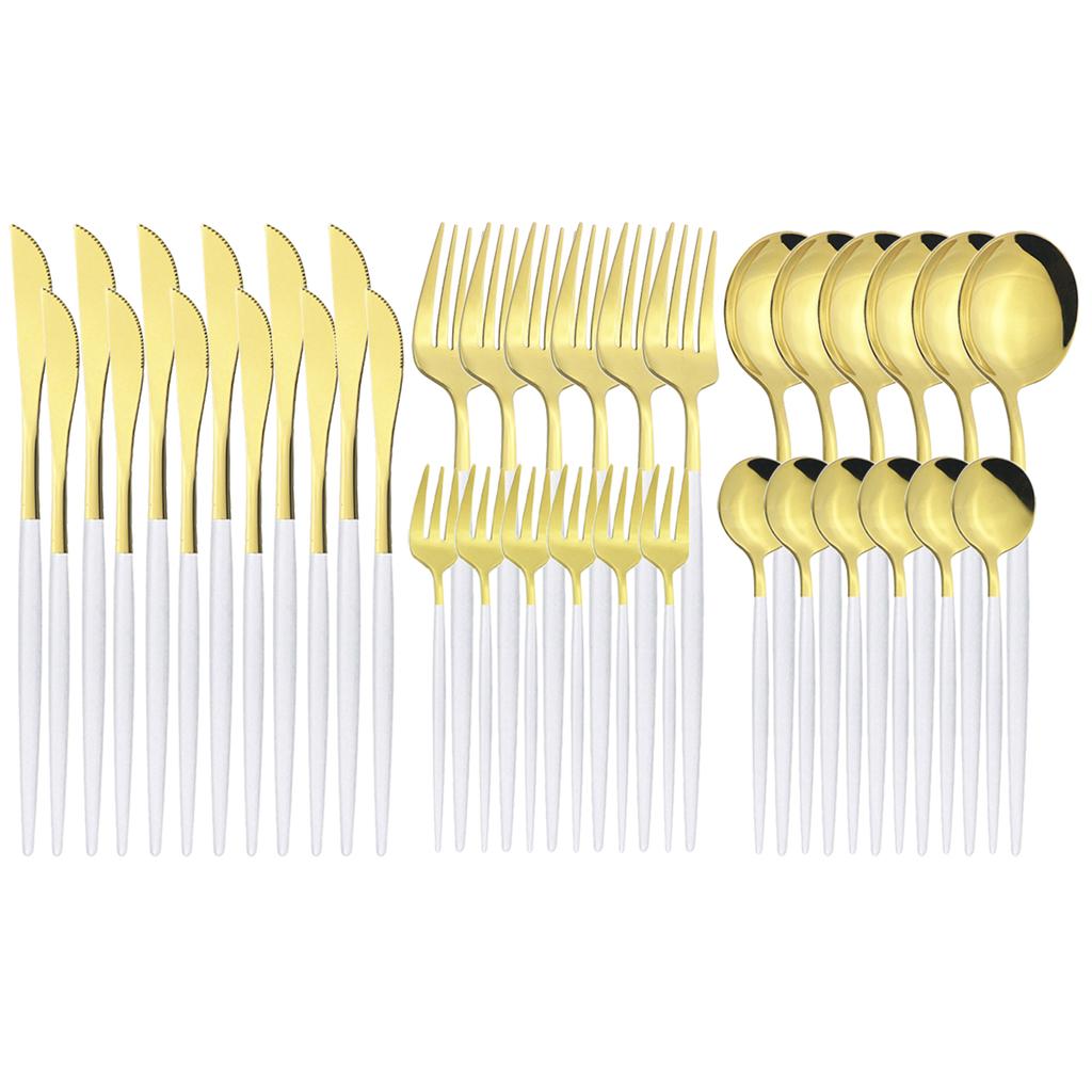 36Pcs Black Gold Cutlery Set Mirror Silverware Stainless Steel Dinnerware Dessert Knife Cake Fork Spoon Tableware Flatware Kitchen Wedding Accessories