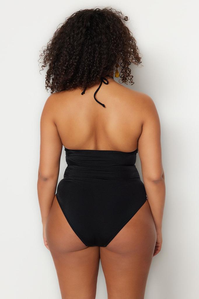 Women's Style Plus Size Black Cut Out Detailed Tie Swimsuit