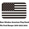 Rear Middle Window American Flag Decal For Ford Ranger 2018-  2024 2025, Back Centre Sliding Window Glass USA Flag Vinyl Sticker (Matte Black)