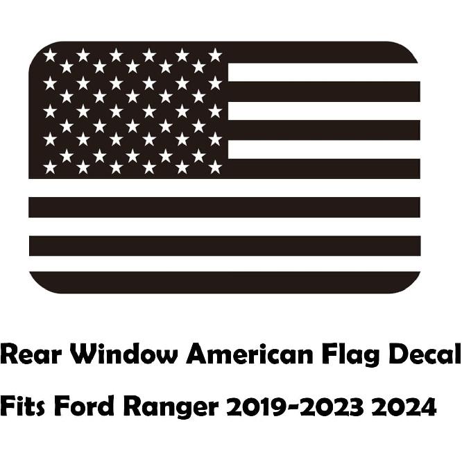 Rear Middle Window American Flag Decal For Ford Ranger 2018-  2024 2025, Back Centre Sliding Window Glass USA Flag Vinyl Sticker (Matte Black)