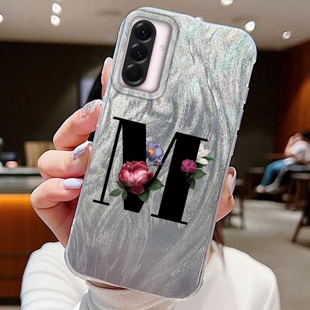 

Черный A-Z Буква Цветочный градиент Для Samsung A56 A16 A26 A36 A15 A25 A35 A55 S24 S25 Plus Чехол для телефона Крышка Силиконовый Прозрачный Бампер Жесткая ПК Задняя крышка Samsung A56 белый