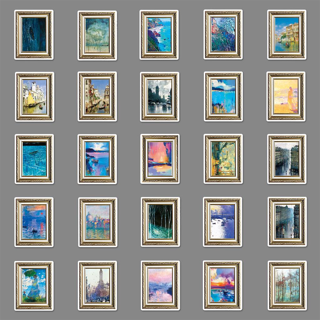 50 Oil Paintings Graffiti Personalized Retro Art Style Hand Tent Gu Card Decorative Mobile Suitcase Stickers Waterproof