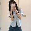 Women Summer Short Sleeve Shirt Casual Turndown Collar Blouse Female Preppy Style Student Crop Shirts