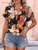 Women's Colorful Floral Print V-Neck Short-Sleeve Top - Summer Fashion