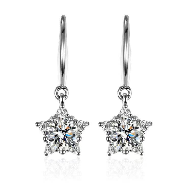 Korean Style Moissanite Snowflake Stud Earrings for Women