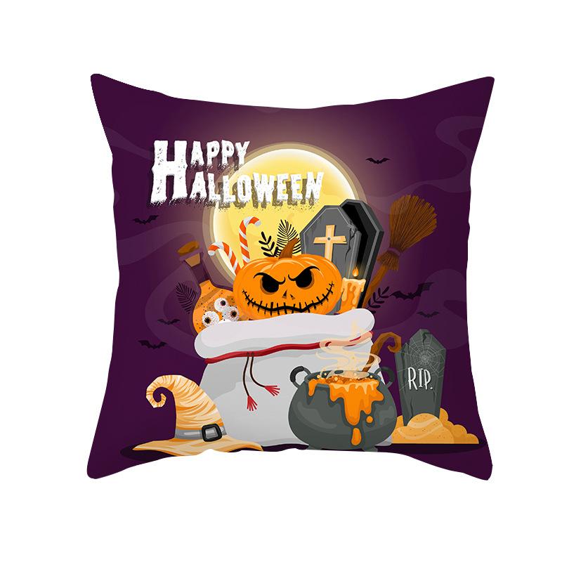 Halloween Pillow Cover New Product Cartoon Pumpkin Castle Print Peach Skin Cushion Cover Pillow Cover
