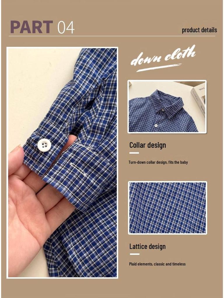 Children's Korean Style Plaid Cotton Shirt for Spring & Autumn 2025 - Casual Baby & Boys' Wear