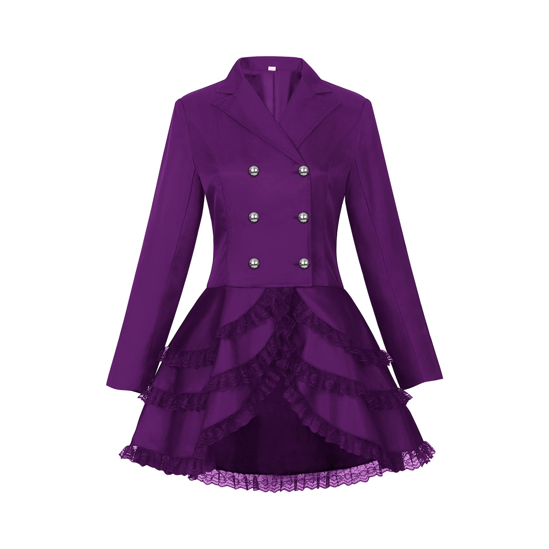 Women s Halloween Medieval Tailcoat with Turn-Down Collar and Irregular Hem L