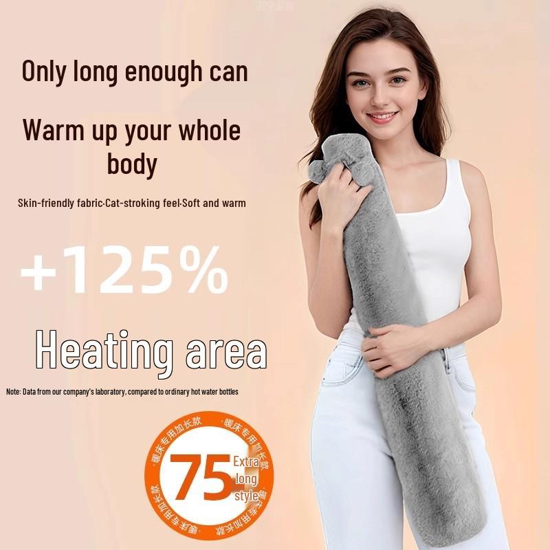 Cross-border PVC Long Hot Water Bottle with Plush Cover – Extra-Large, Explosion-Proof Hand and Body Warmer for Students and Bed.