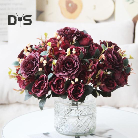 Vintage Artificial Peonies Faux Silk Flowers Bunch Hydrangea Rose Peony Floral Centerpiece for Wedding Event Party Home Decor