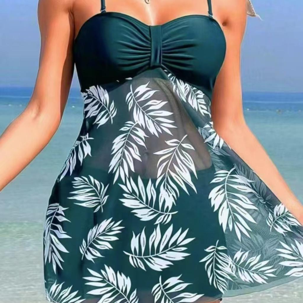 Robe courte d'été fendue, maillot de bain sexy pour femmes, taille haute, maille épaisse, imprimé, vêtements de plage