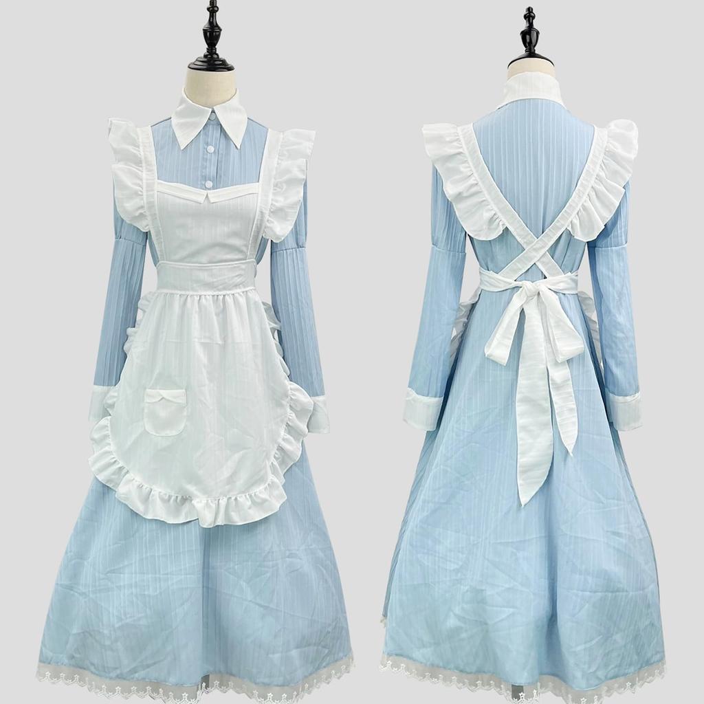AOTYP Cosplay Halloween Dienstmädchen Kostüm 3 Süßes Lolita Vergnügen Große Größe 3XL Set, Farben, Kleid, Uniform, Moe, Damenkleid, Café, Park, Ärmel, Blau,